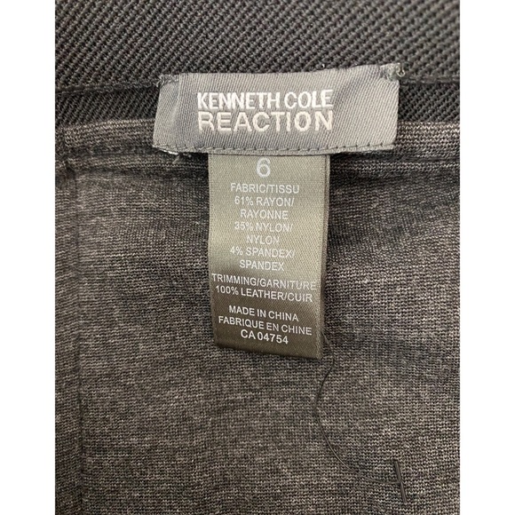 Kenneth Cole Gray Black Leather Piping Trim Midi Stretch Skirt - Picture 4 of 4